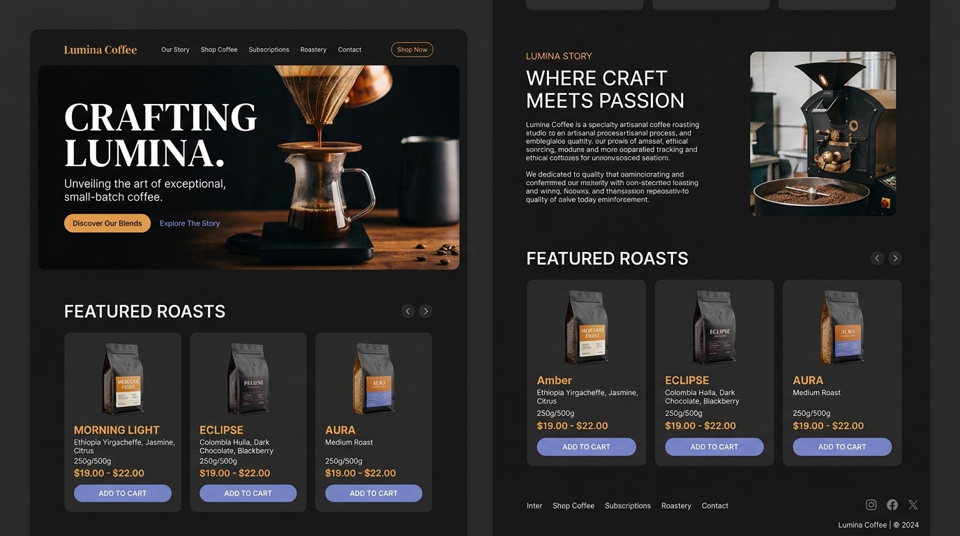 Lumina Coffee Website Mockup