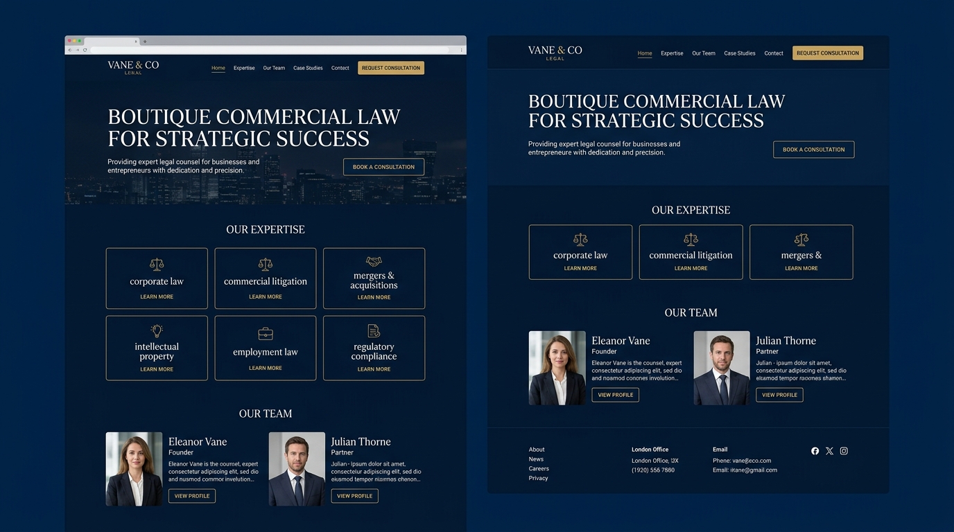 Vane & Co Legal Website Mockup